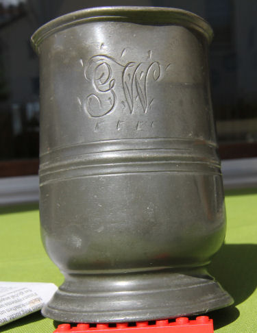 Pewter mug of Old Sun Inn initials G W
