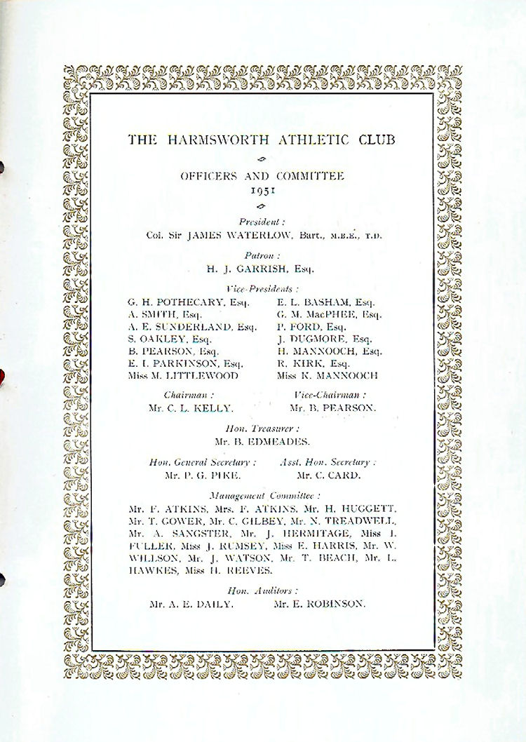 Harmsworth Athletics Golden Jubilee Programme 1952 Page 7