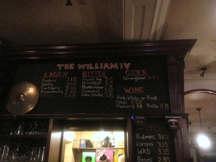 William IV bar prices 2013