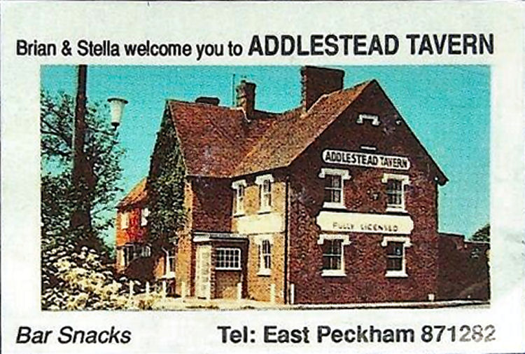 Addlestead Tavern matchbox 1980s
