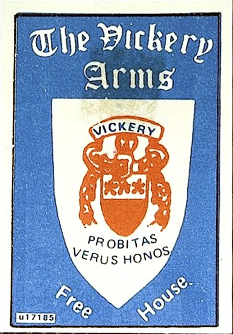 Vickery Arms matchbox 1985