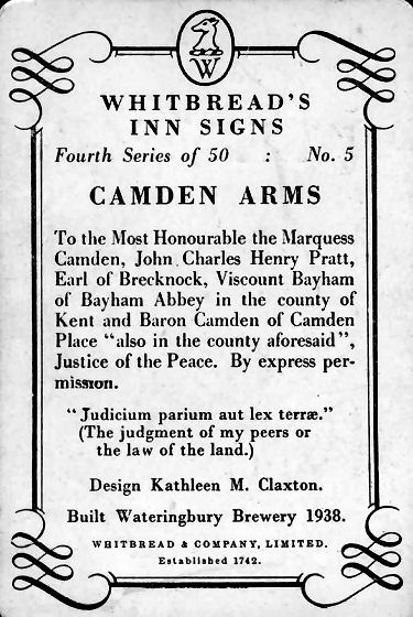Camden Arms card 1953