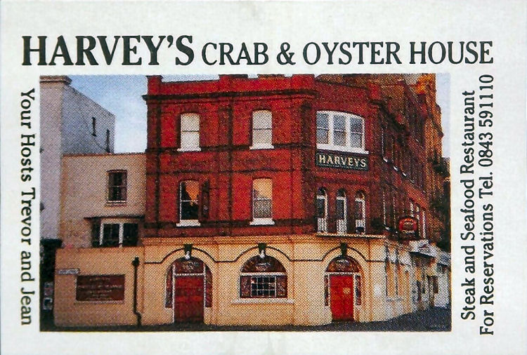 Harvey's Crab and Oyster House matchbox 1980s