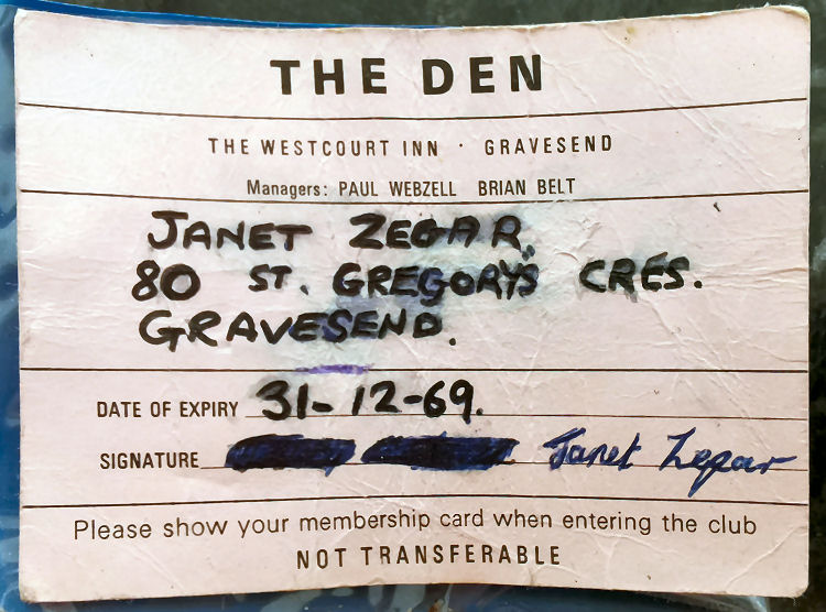 The Den entry card 1969