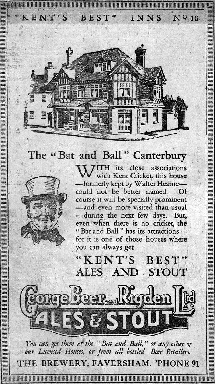 Bat and Ball advert 1926