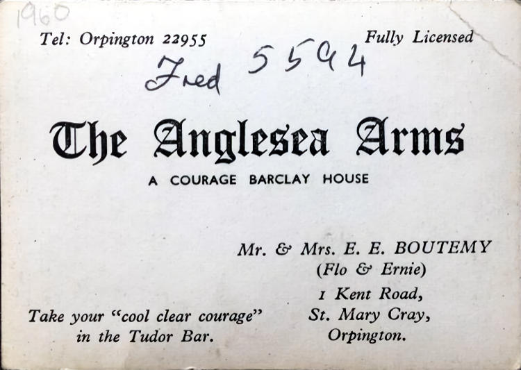 Anglesea Arms business card 1960