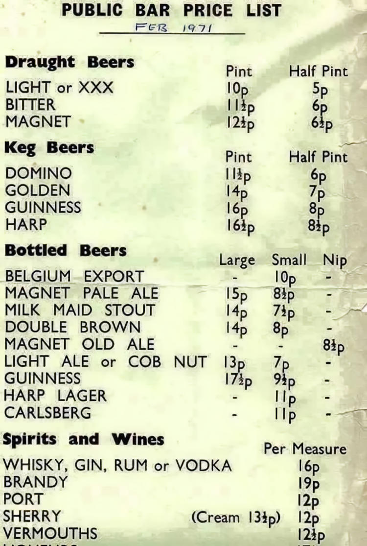 Plough and Harrow price list 1971