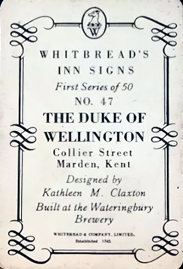 Duke of Wellington Whitbread card back
