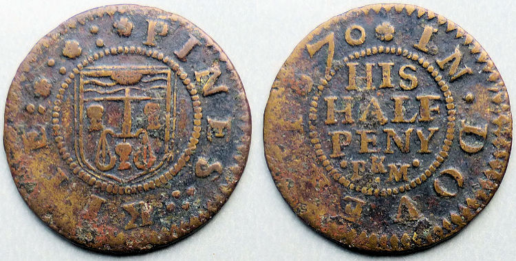 Baker's Arms half-penny token of Pines Kite 1670