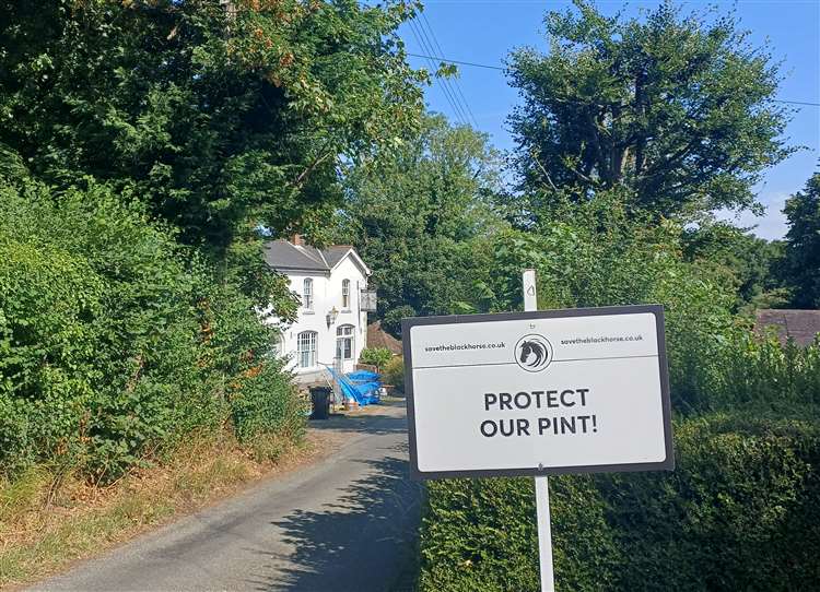 Black Horse protest sign 2025