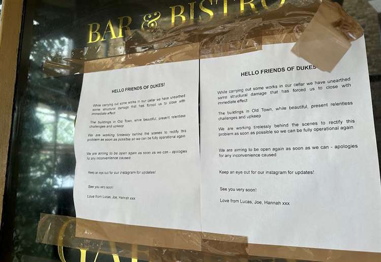 Duke's Bar and Bistro notice