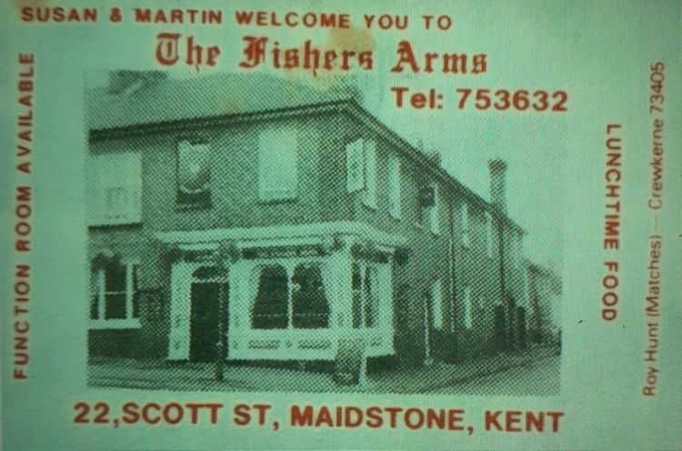 Fishers Arms matchbox 1980s