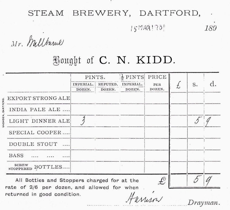 Malt Shovel invoive 1901