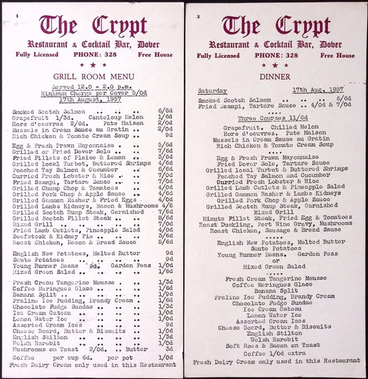 Crypt menu 1957