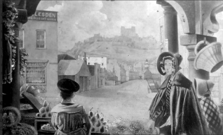 Painting of Guildhall looking ip Castle Street