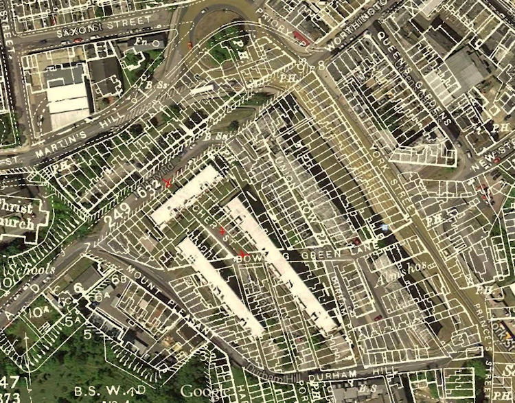 Durham Hill map overlay 1950