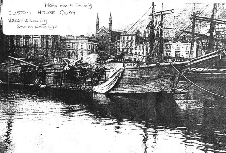 Harp Hotel and storm damaged vessel