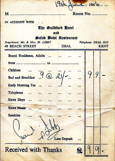 Guildford Hotel receipt